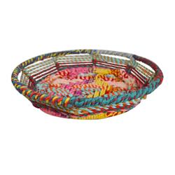 Shallow basket recycled material, multicoloured 32cm diameter
