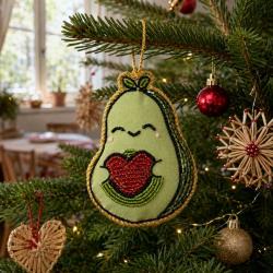 Hanging Decoration Embroidered Avocado with Heart