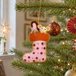 Hanging Decoration Embroidered Mouse in Christmas Stocking