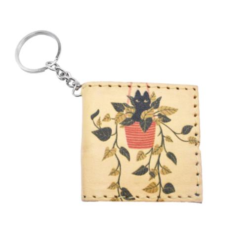 Keyring / Chain Notebook Cat in Plant 5.5 x 5cm