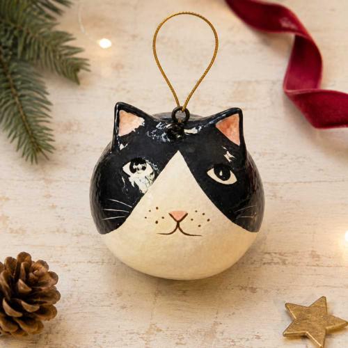 Cat Hanging Decoration Papier Mâché Black 5cm