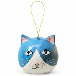 Cat Hanging Decoration Papier Mâché Blue 5cm