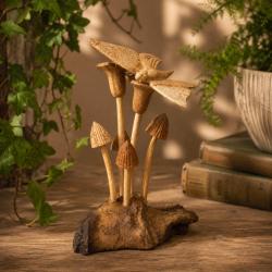 Handcrafted Wooden Butterfly on Woodland Toadstools