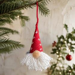 Hanging Decoration Handcrafted Felt Santa Gnome 3 x 10cm