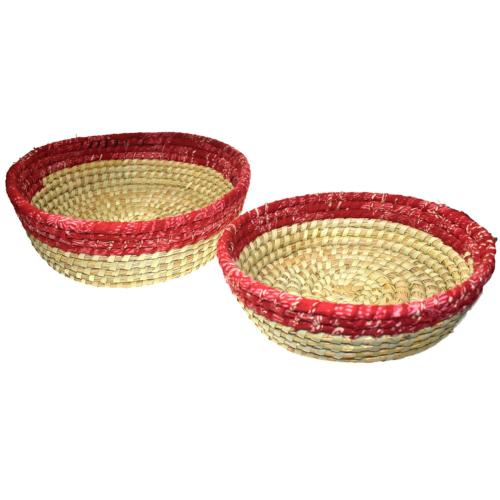 2 round baskets, recycled sari material assorted colours