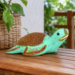 Turtle Ornament Brown Back Albesia Wood 28cm