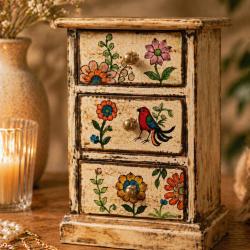 3 Drawer Chest Hand Painted Wood Storage Cabinet 14x10x20cm