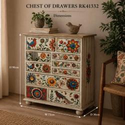 10 Drawer Chest Hand Painted Wood Storage Cabinet 74x32x90cm