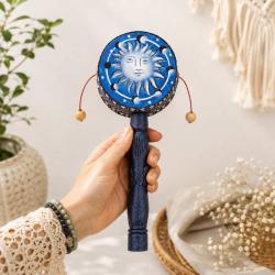 Rattle Albesia Wood Sun Face Dark Handle