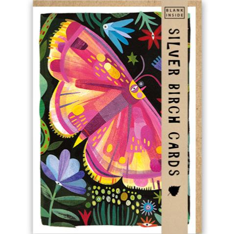 Greetings Card, Purple Bordered Gold Moth, 12.5x18cm