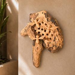 Hand-Carved Wild Bee Hive with Three Bees