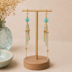 Earrings aqua and gold colour with flower