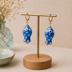 Earrings Ceramic Blue Fish