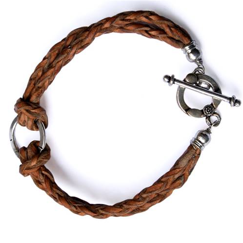 Bracelet, men’s/unisex, plaited brown leather