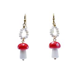 Earrings Ceramic Toadstool Red Cap
