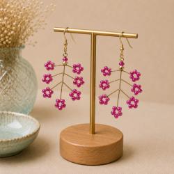 Earrings Delicate 7 Sparkling Pink Flowers