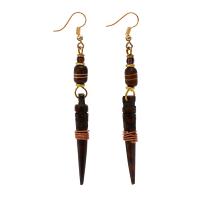 Earrings cow bone & brass, pointed + beads, brown