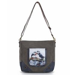 Tote / Shoulder Bag Recycled Tent Canvas, Puffins 30.5 x 9 x 30.5cm 
