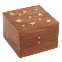 Shesham wood box with brass stars 4.5x6.5cm