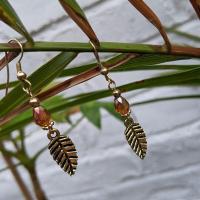 Earrings gold colour, leaf