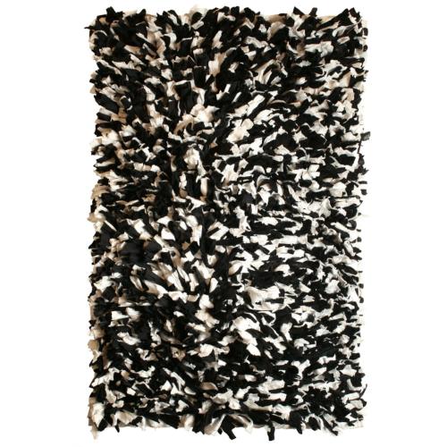 Fluffy recycled rug, black & white