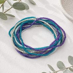 Bracelet 12 Strands Multicoloured Glass Beads Blues