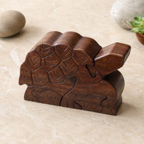 Puzzle Box Tortoise Shape Sheesham Wood 15 × 6 × 10cm