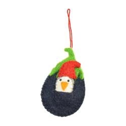 Hanging decoration, felt penguin in aubergine