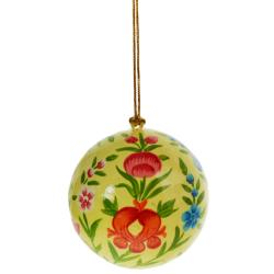 Hanging bauble, flowers on yellow, papier maché