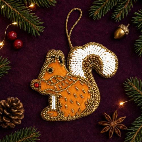 Hanging Christmas Decoration Squirrel Beaded 
