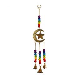 Hanging windchime with Chakra Beads, Moon & Star, recycled brass 6 x 31cm