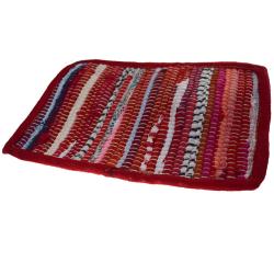 Rag place mat recycled cotton & polyester handmade red 20x30cm