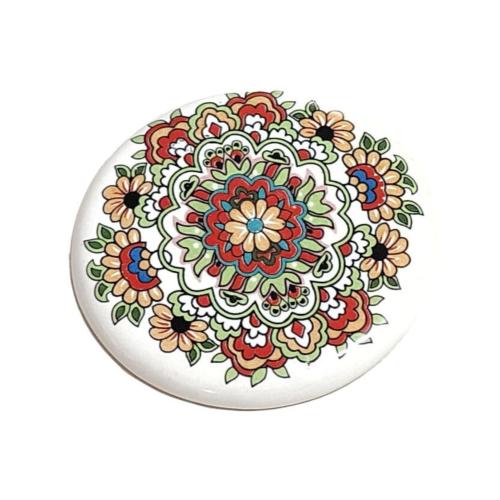 Single Ceramic Coaster Multicoloured Flowers on White