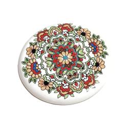 Single Ceramic Coaster Multicoloured Flowers on White