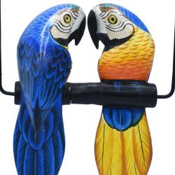 Hanging Ornament 2 Parrots on Perch, Albesia Wood 20 x 32cm