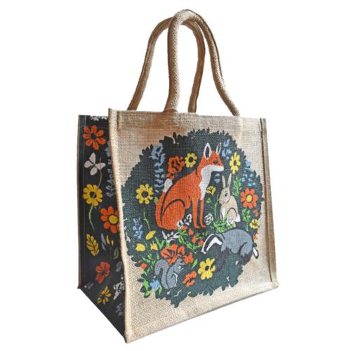 Jute shopping bag, British Animals 30x30cm