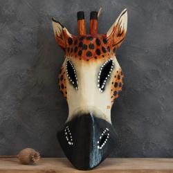 Mask Albesia Wood Giraffe White Spots Round Eyes 20cm