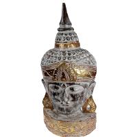 Buddha carved wood white + gold colour 23x48x10cm