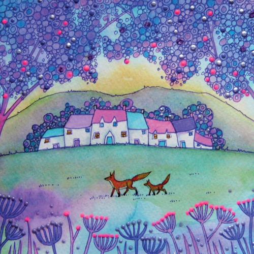 Greetings card "Fox and Cub" 16x16cm