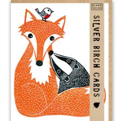 Greetings Card, Fox Badger and Robin, 14x17cm
