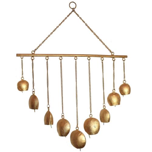 Hanging windchime 9 bells recycled metal indoor or outdoor 44x36cm