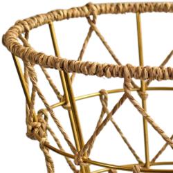 Basket / waste paper holder bin, gold coloured metal + moonj grass 26 x 24cm