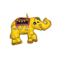 Hanging Decoration Embroidered Elephant Yellow