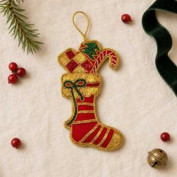Hanging Decoration Embroidered Festive Christmas Stocking