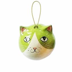 Cat Hanging Decoration Papier Mâché Green 5cm