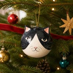Cat Hanging Decoration Papier Mâché Black 5cm