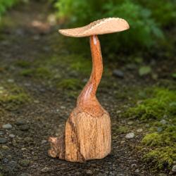 Handcrafted Wooden Flat Cap Toadstool Sculpture