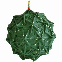 Hanging Christmas Decoration, Green Spiky Paper Ball with glass beads