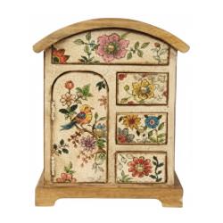 Mini Chest Mango Wood 1 Door + 4 Drawers Garden 20x13x26cm