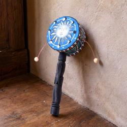 Rattle Albesia Wood Sun Face Dark Handle